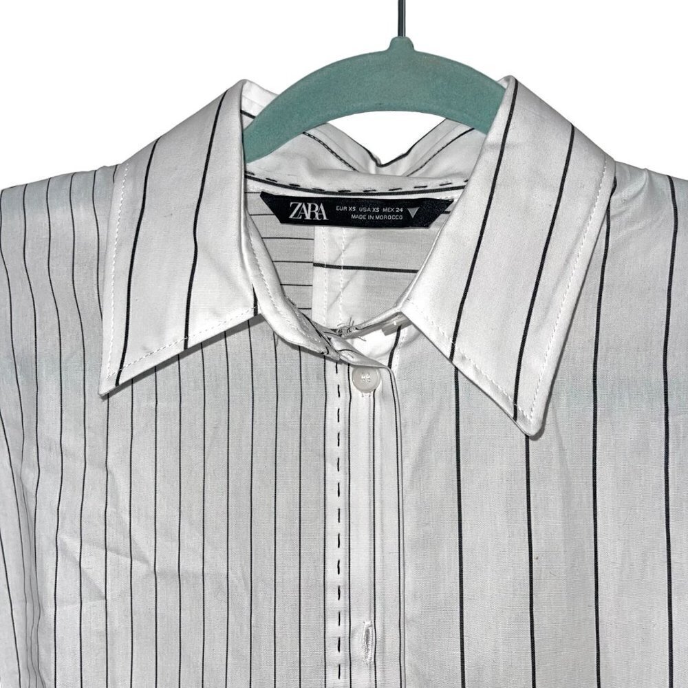 Zara Womens Shirt Size XS White Black Striped Oversized Asymmetrical Cotton - Picture 4 of 10